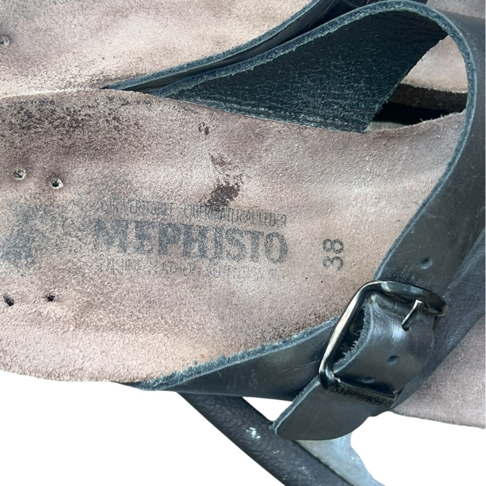 Mephisto Tyfanie silver leather cork foot bed wedge sandals - Picture 9 of 11